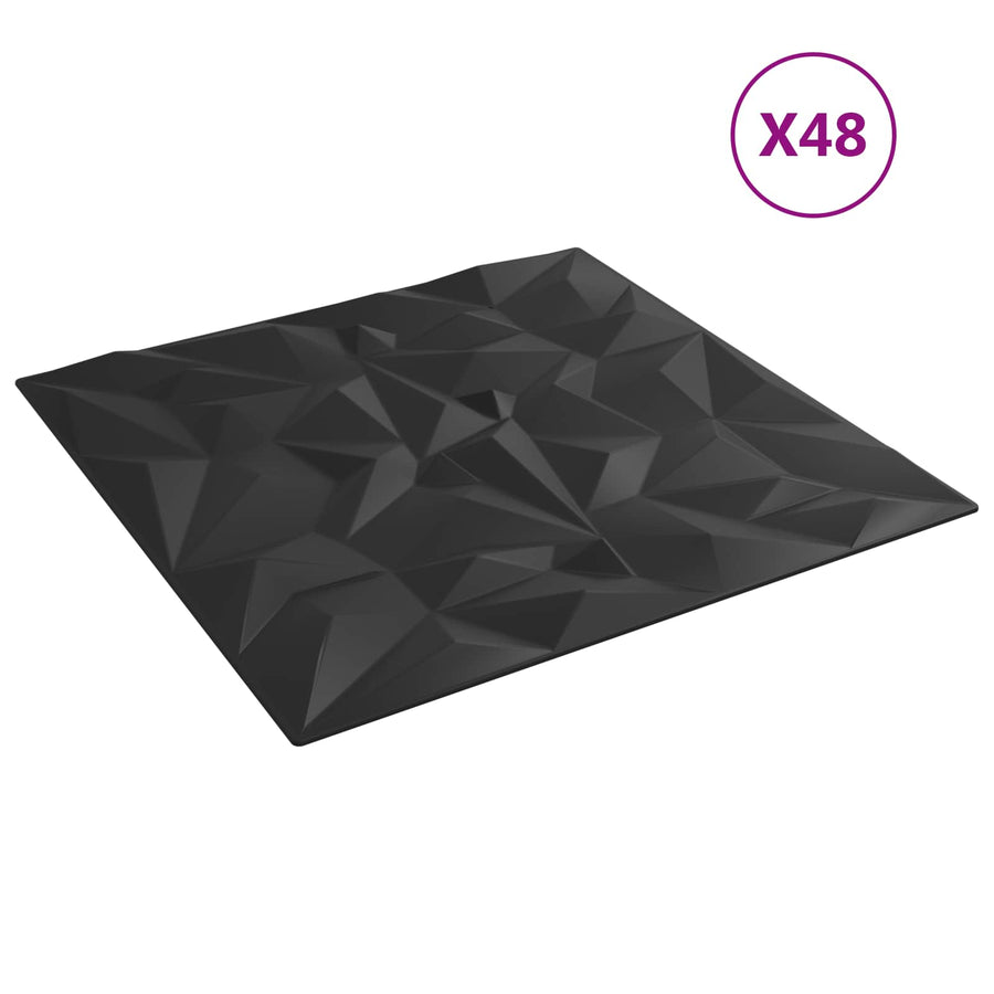 Wandpanelen 48 pcs Zwart 50 x 50 cm XPS Schuim