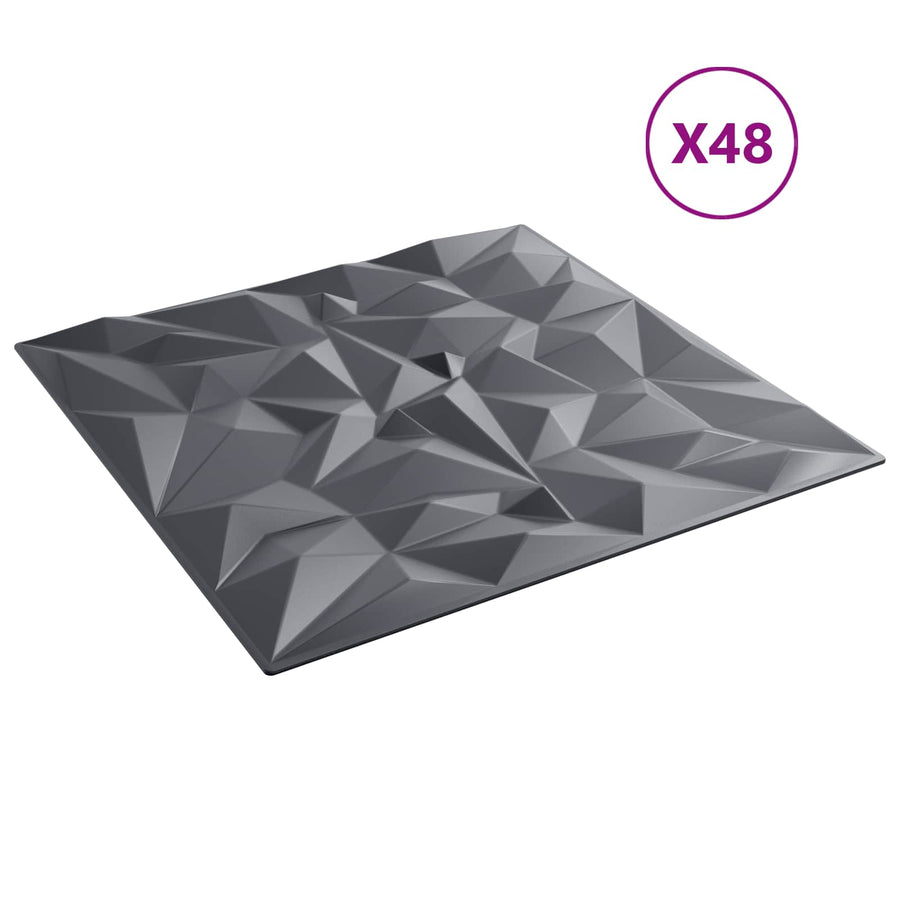 Wandpanelen 48 pcs Amethist Grijs 50 x 50 cm XPS Schuim