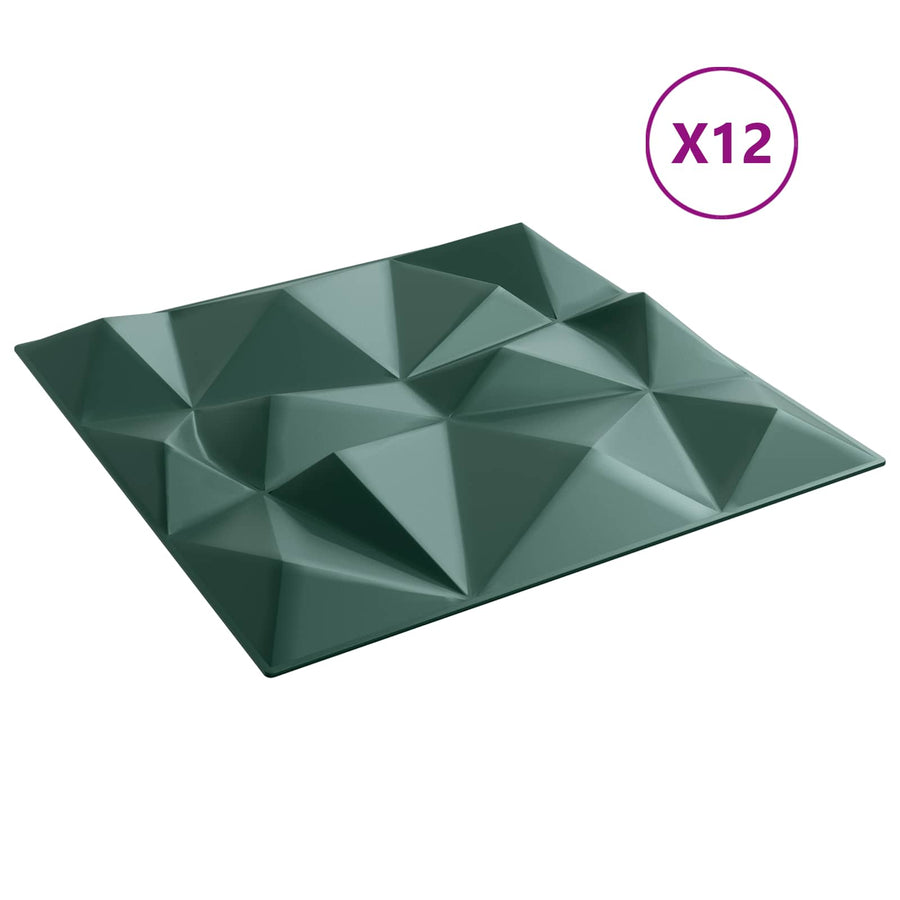 Wandpanelen 12 pcs Diamant Groen 50 x 50 cm XPS Schuim