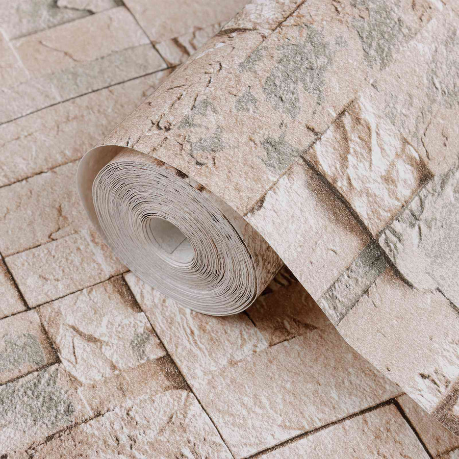 3D Steen Behang Beige 10 x 0,53 m Non-Woven Stof