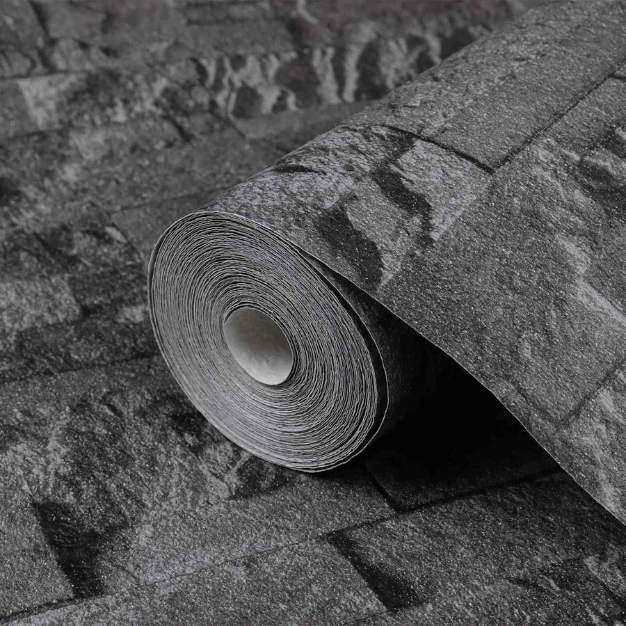 3D Steen Behang Zwart 10 x 0,53 m Non-Woven Stof