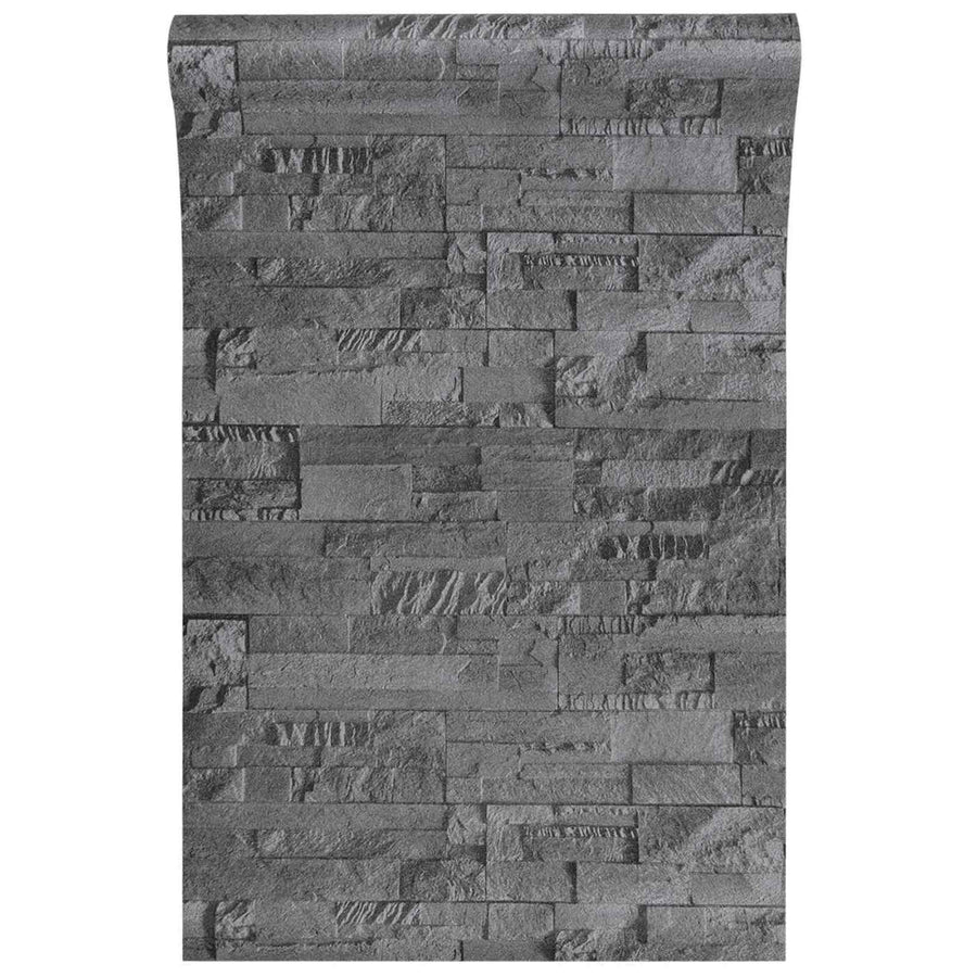 3D Steen Behang Zwart 10 x 0,53 m Non-Woven Stof