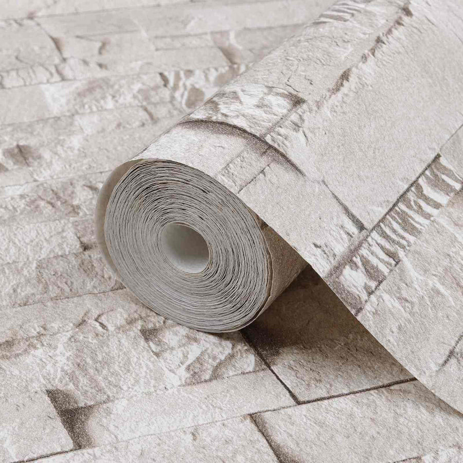 3D Steen Behang Crèmekleurig 10 x 0,53 m Non-Woven Stof