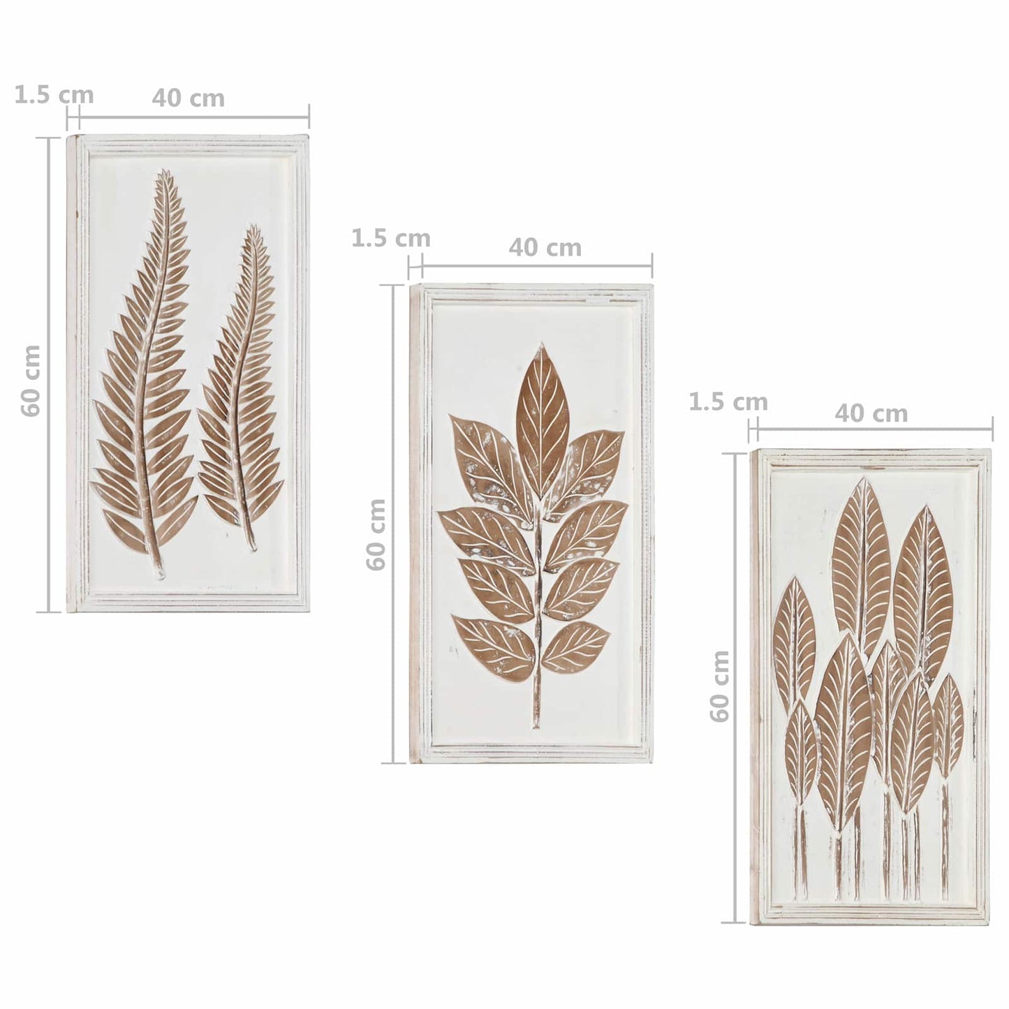 Kunst Decoratie 3 pcs Bruin en wit 40 x 40 x 1,5 cm