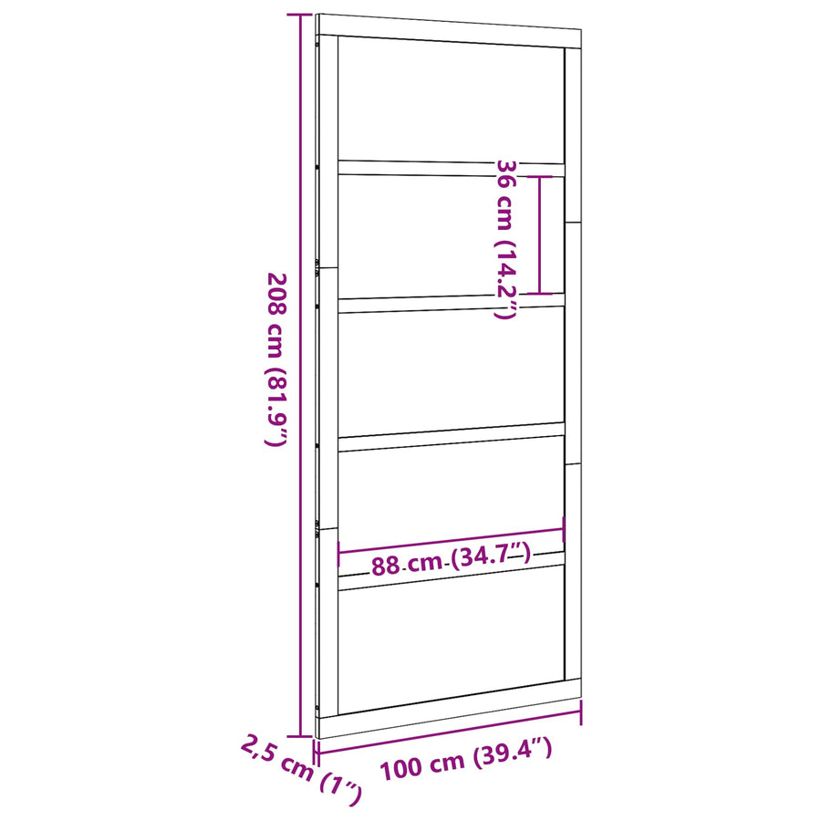 Schuifdeur Wasbruin 100 x 2,5 x 208 cm Massief grenenhout