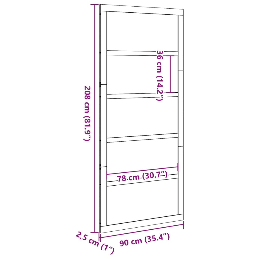 Schuifdeur Naturel 90 x 2,5 x 208 cm Massief grenenhout