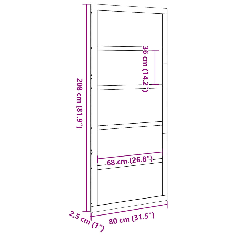 Schuifdeur Wasbruin 80 x 2,5 x 208 cm Massief grenenhout