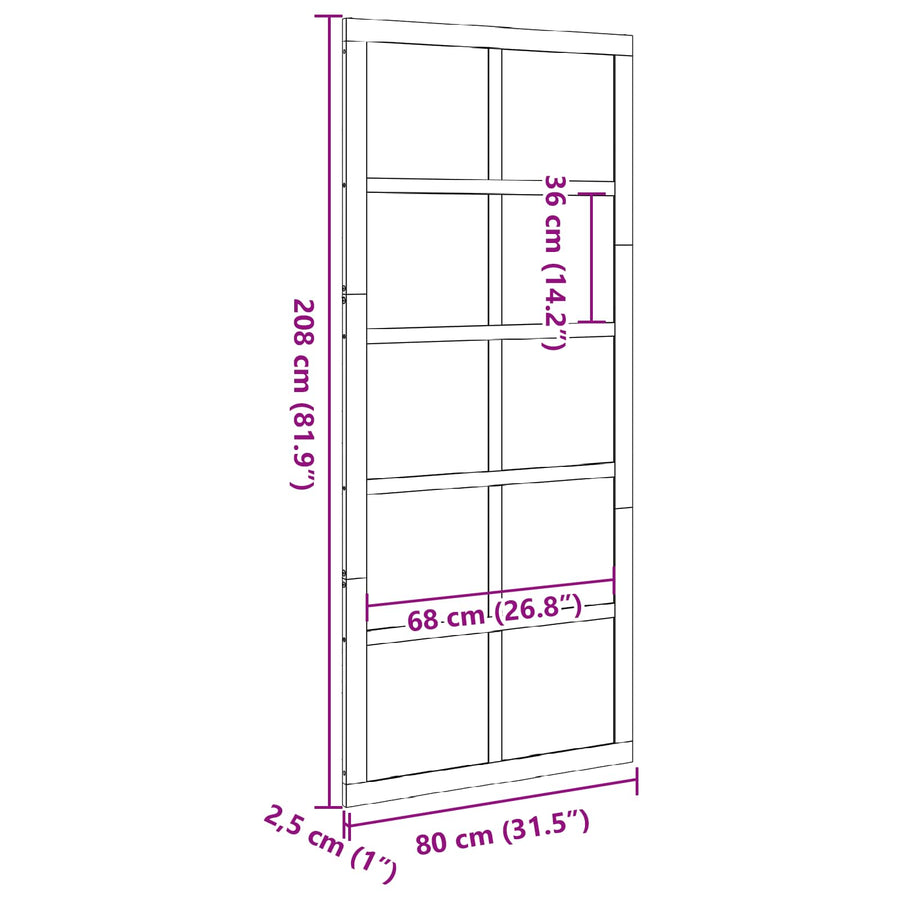Schuifdeur Wasbruin 80 x 2,5 x 208 cm Massief grenenhout