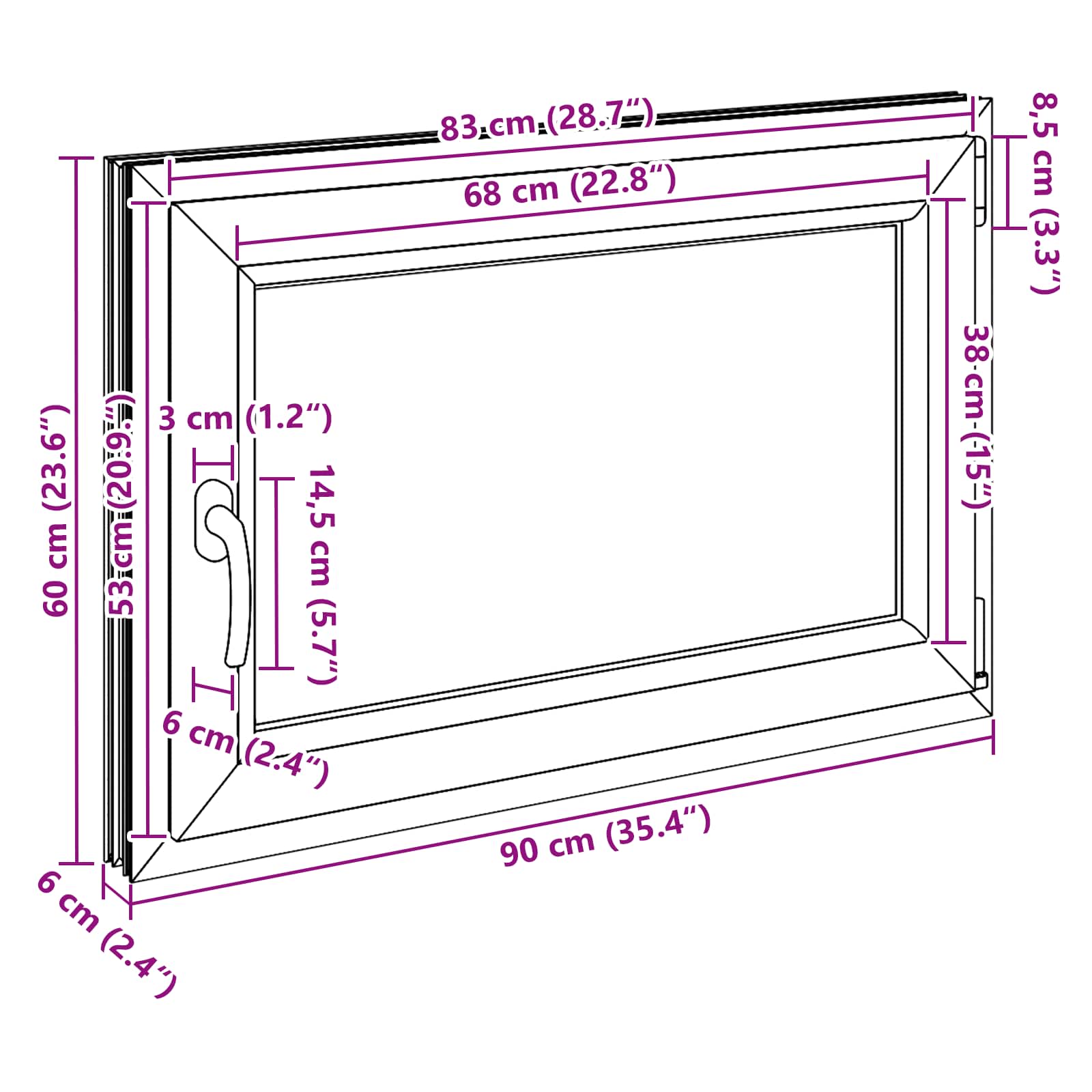 Kelderraam RISOR Wit 90 x 60 cm PVC en glas