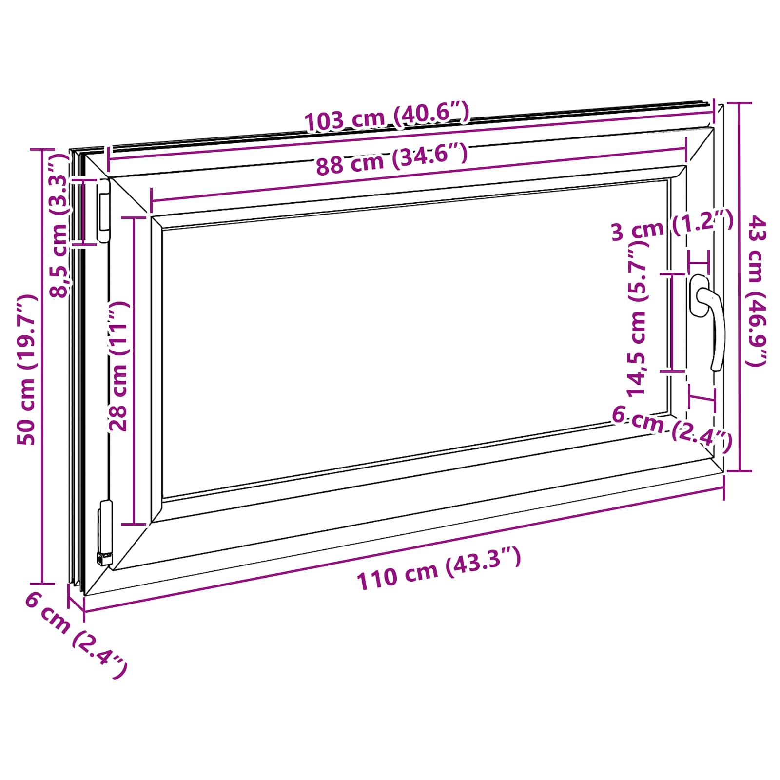 Kelderraam RISOR Wit 110 x 50 cm PVC en glas