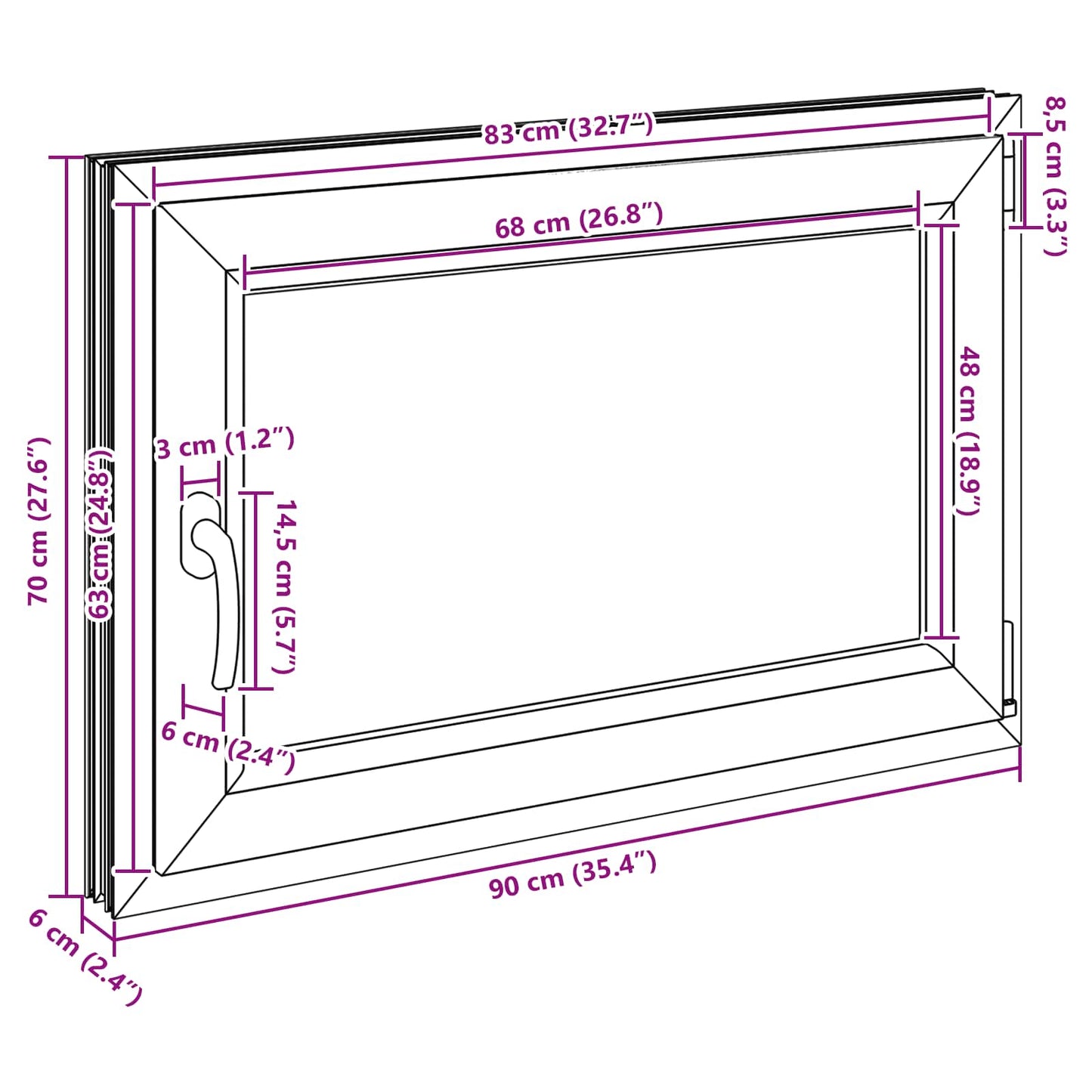 Kelderraam RISOR Wit 90 x 70 cm PVC en glas