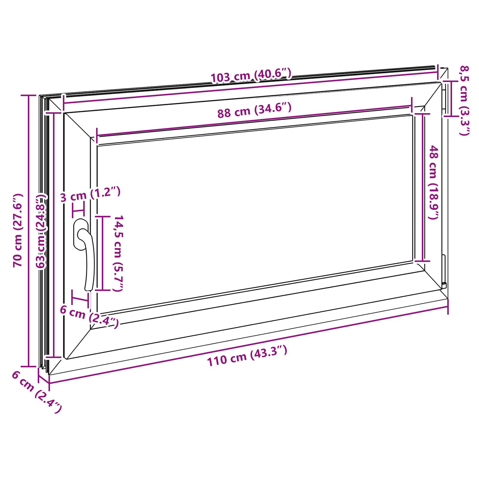 Kelderraam RISOR Wit 110 x 70 cm PVC en glas