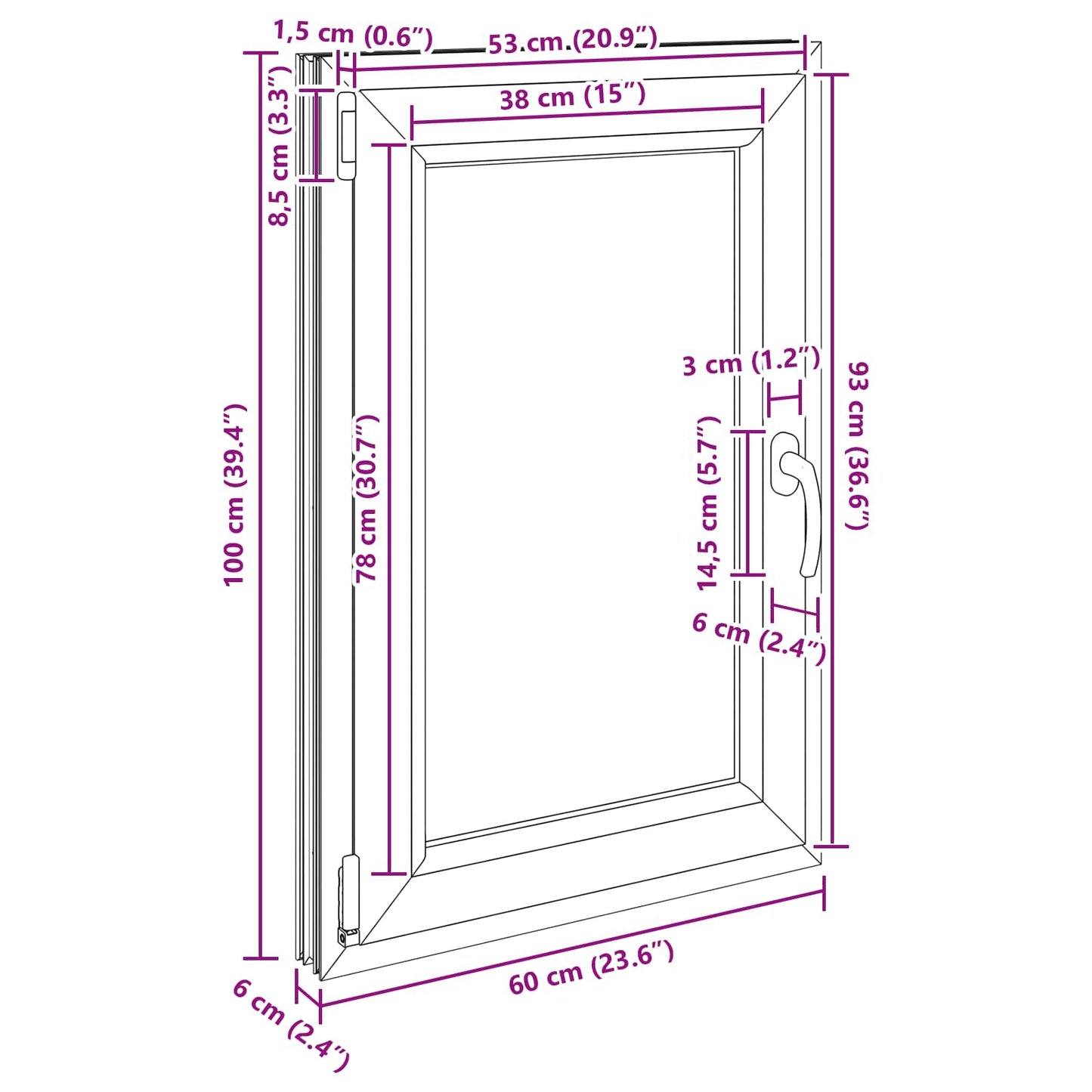 Kelderraam RISOR Antraciet 60 x 100 cm PVC en glas