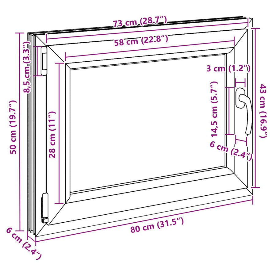 Kelderraam RISOR Antraciet 80 x 50 cm PVC en glas