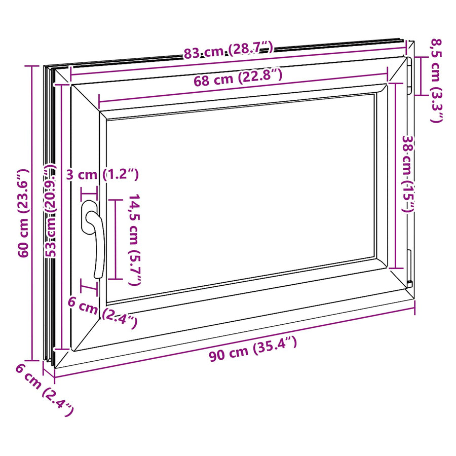 Kelderraam RISOR Antraciet 90 x 50 cm PVC en glas