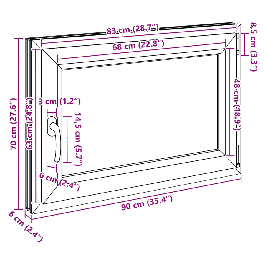 Kelderraam RISOR Antraciet 90 x 60 cm PVC en glas