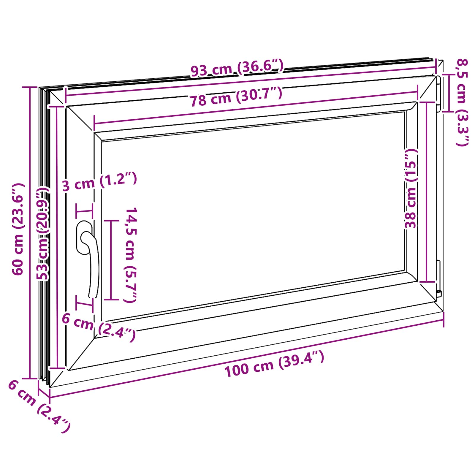 Kelderraam RISOR Antraciet 100 x 60 cm PVC en glas