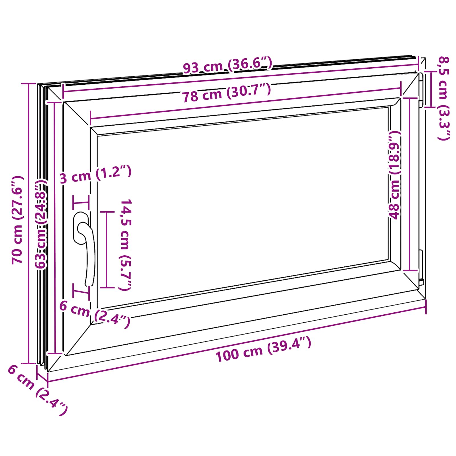 Kelderraam RISOR Antraciet 100 x 70 cm PVC en glas