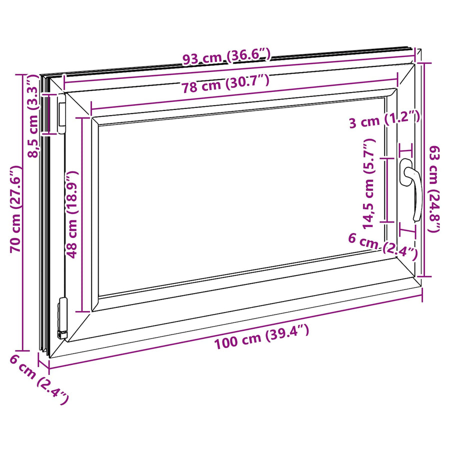 Kelderraam RISOR Antraciet 100 x 70 cm PVC en glas