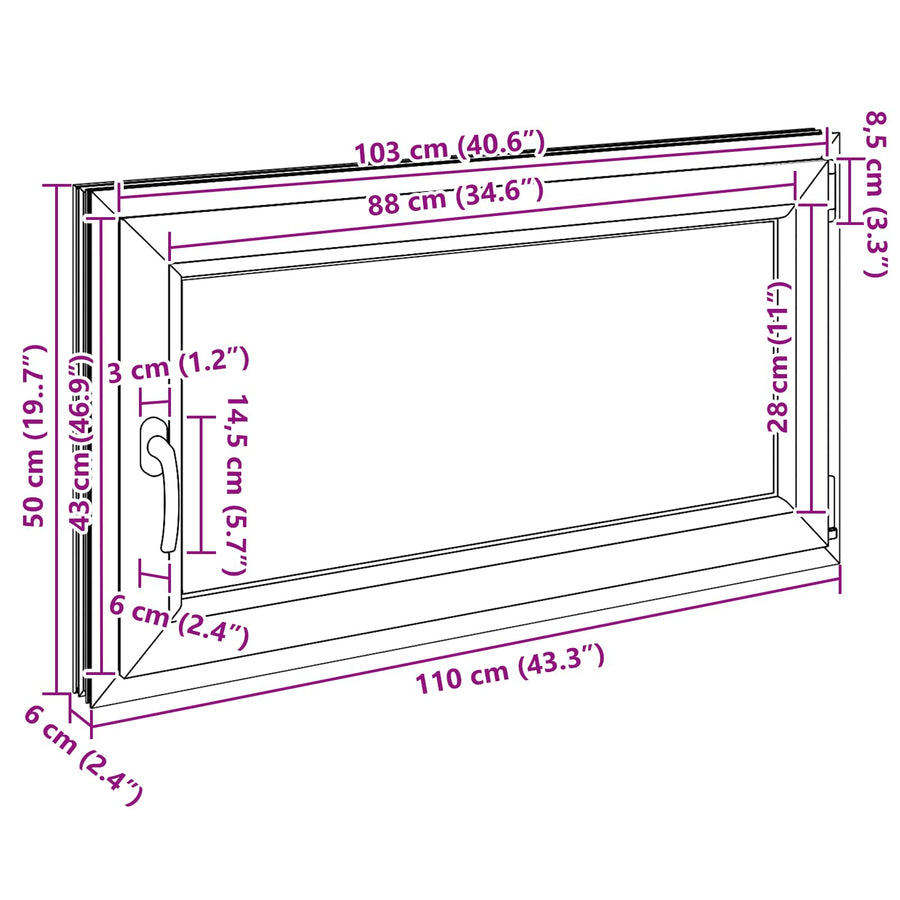 Kelderraam RISOR Antraciet 110 x 50 cm PVC en glas