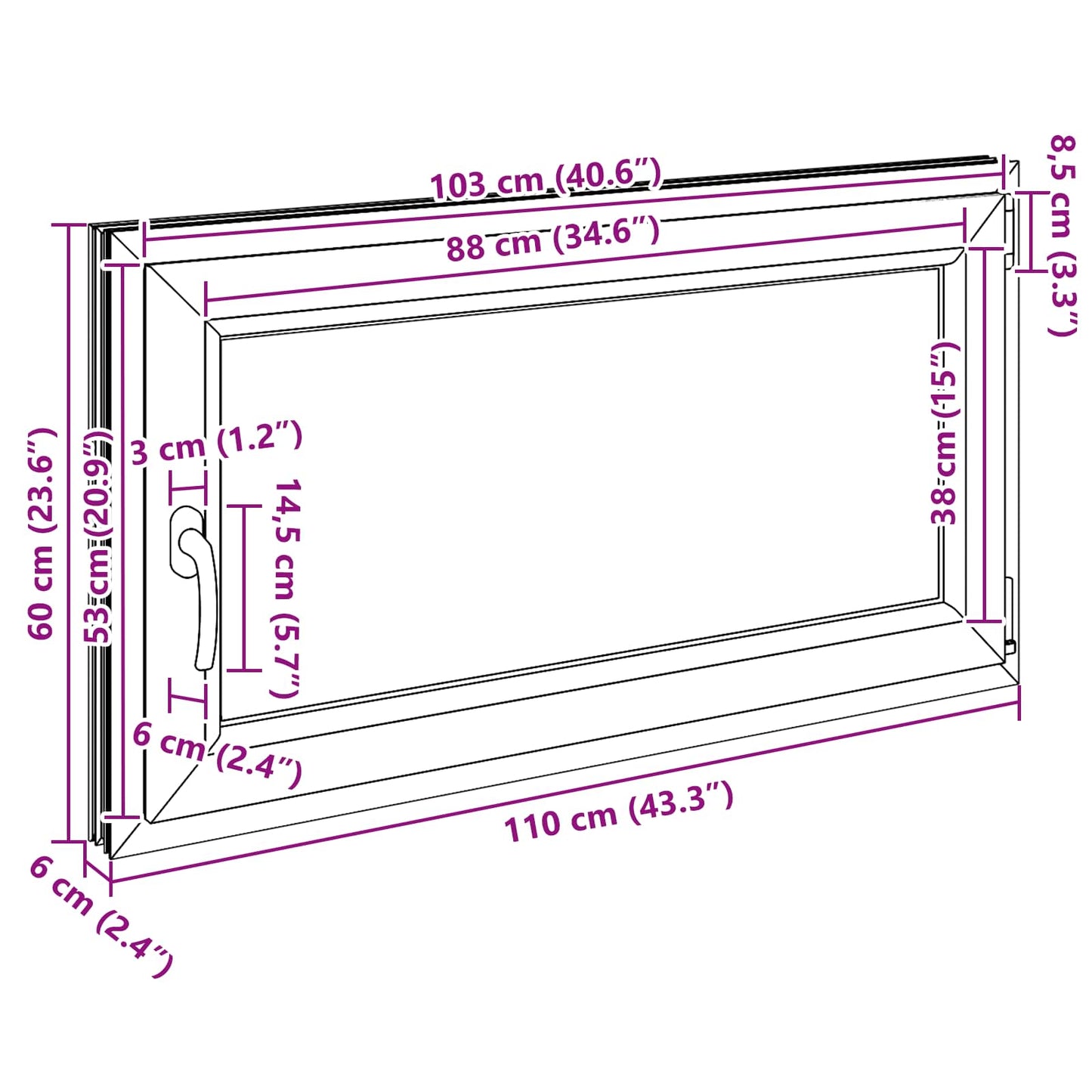 Kelderraam RISOR Antraciet 110 x 60 cm PVC en glas