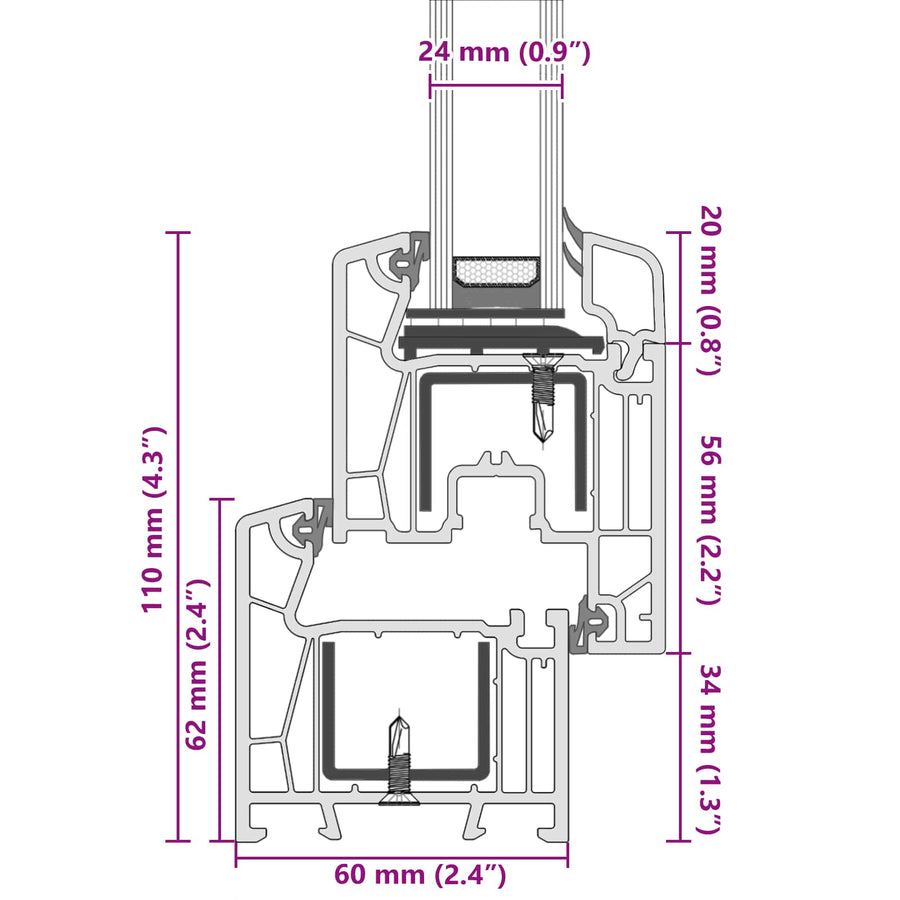 Kelderraam RISOR Antraciet 110 x 60 cm PVC en glas