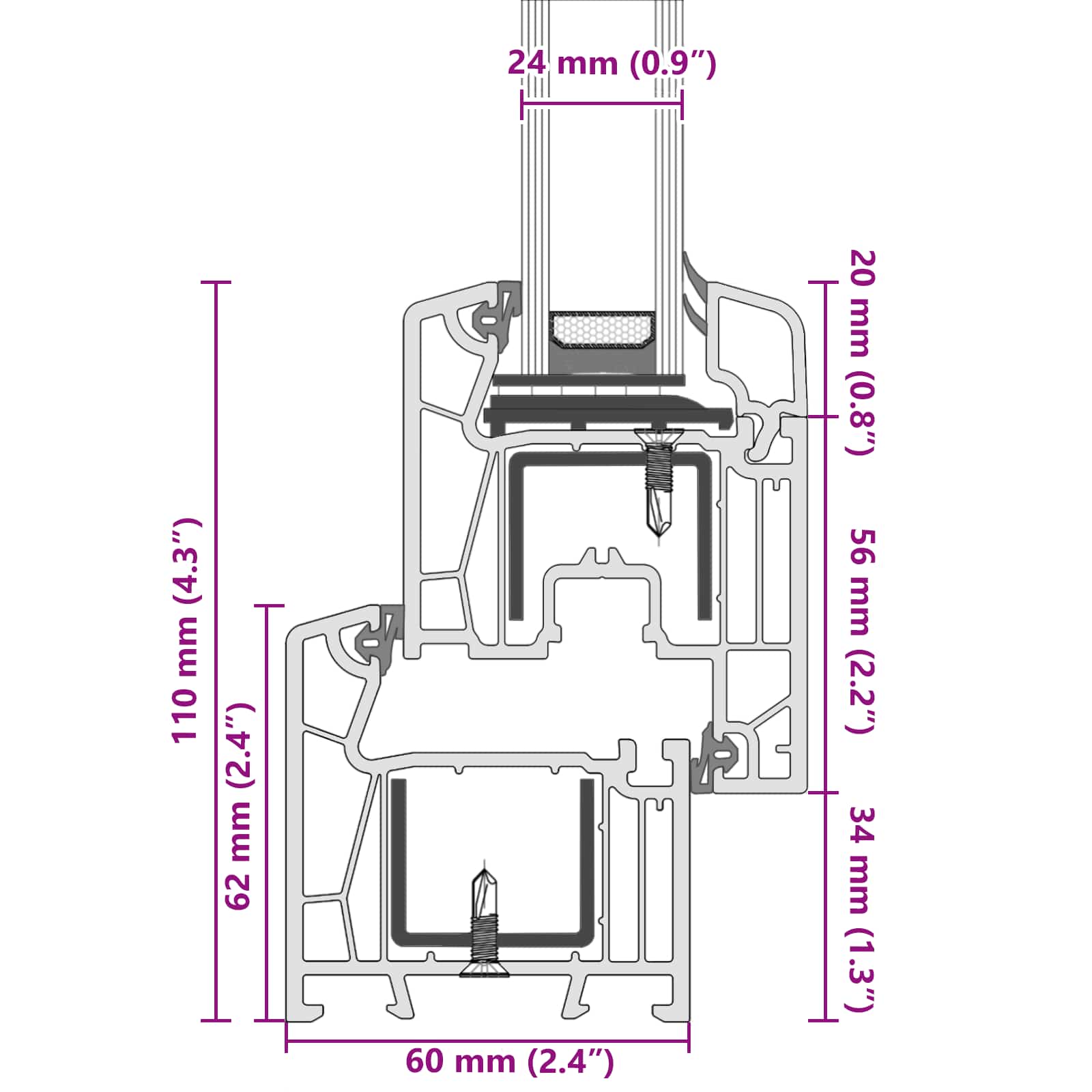 Kelderraam RISOR Antraciet 120 x 60 cm PVC en glas