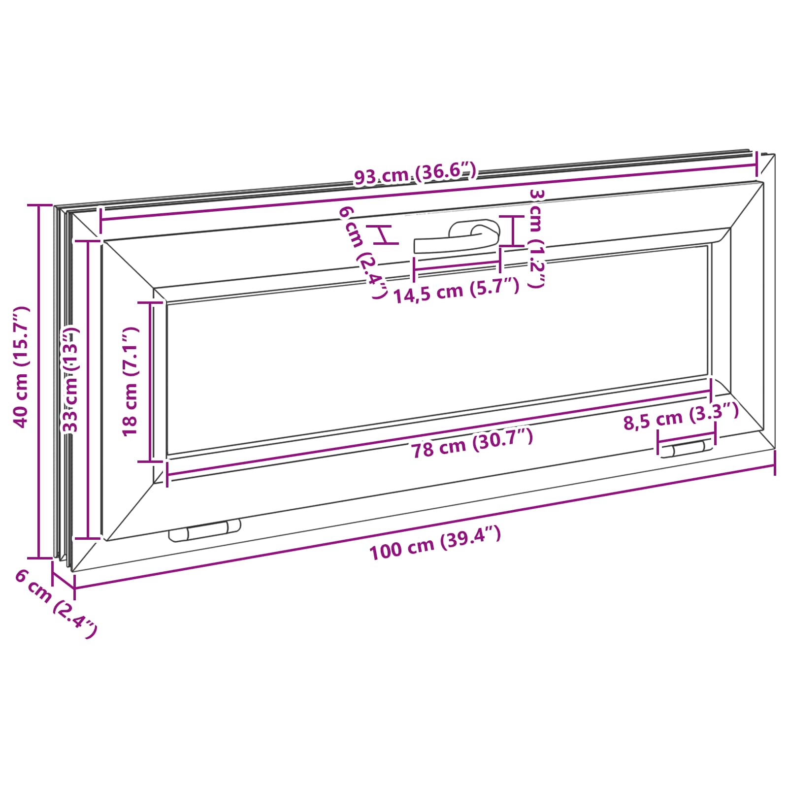 Kelderraam RISOR 100 x 40 cm PVC en glas Antracietkleurig
