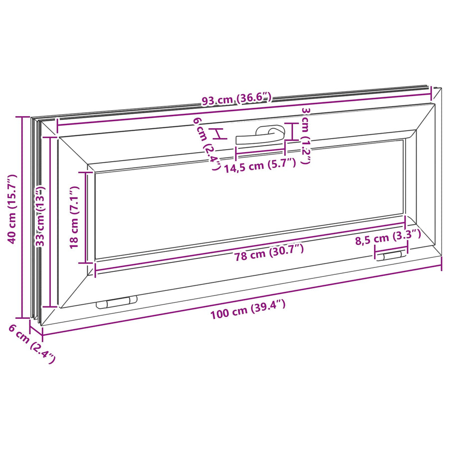 Kelderraam RISOR 100 x 40 cm PVC en glas Antracietkleurig