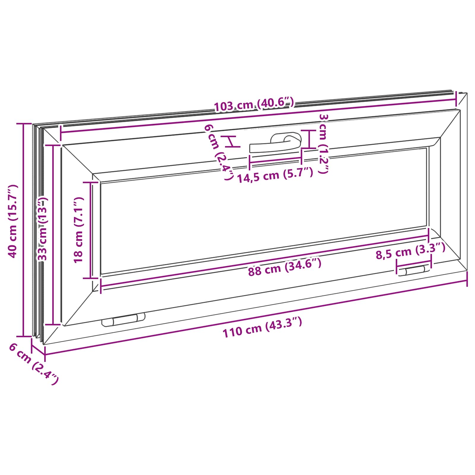 Kelderraam RISOR 110 x 40 cm PVC en glas Antracietkleurig