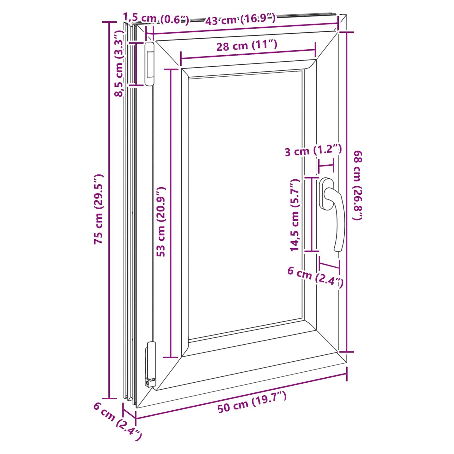 Kelderraam RISOR Antraciet 50 x 75 cm PVC en glas