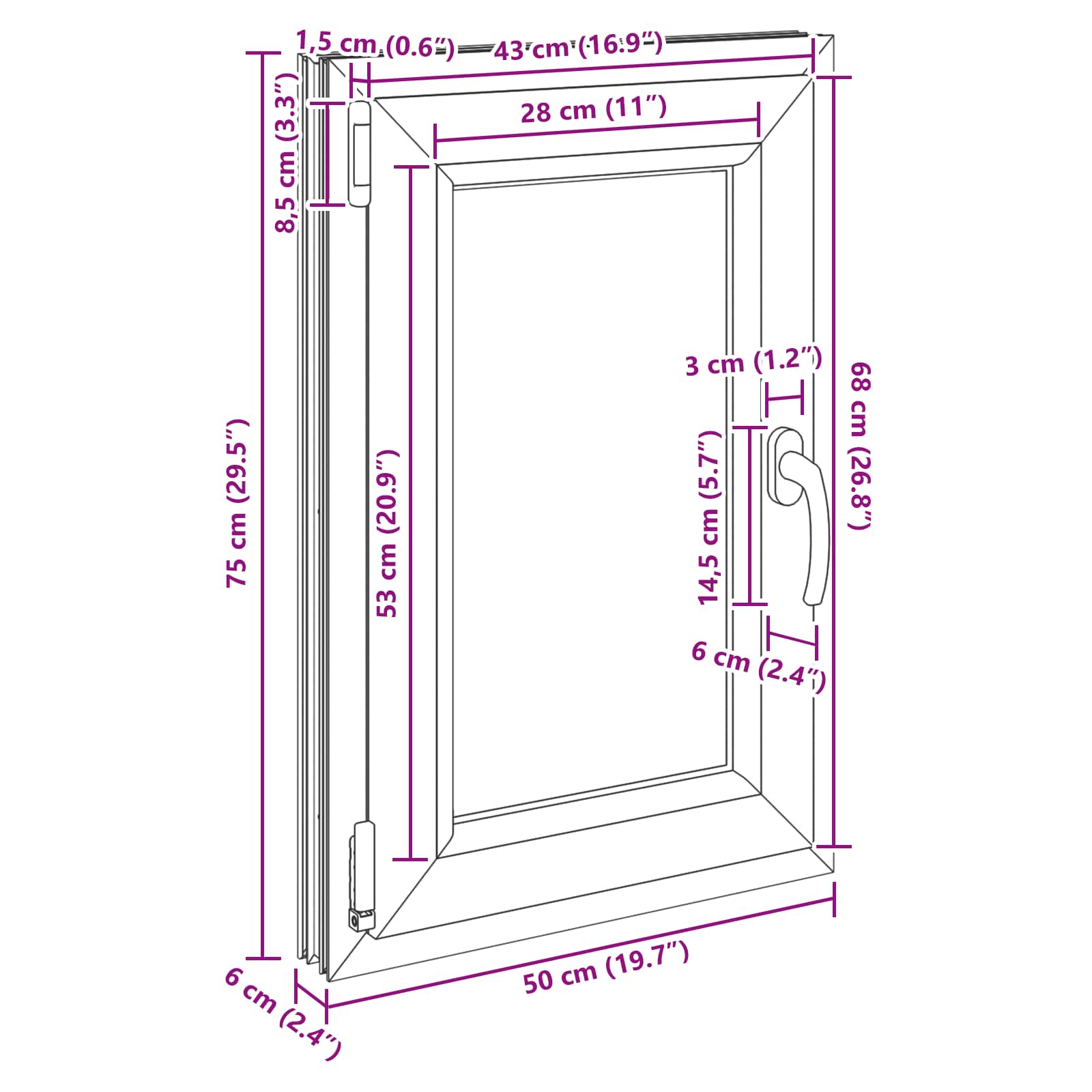 Kelderraam RISOR Antraciet 50 x 75 cm PVC en glas
