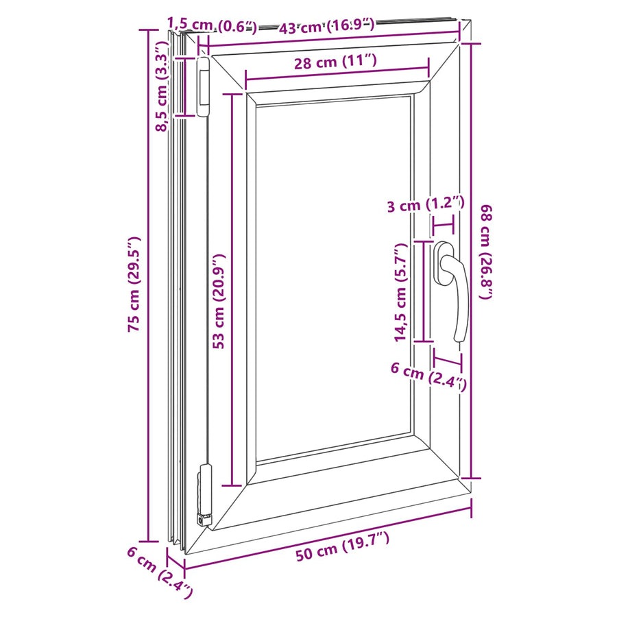 Kelderraam RISOR Antraciet 50 x 75 cm PVC en glas