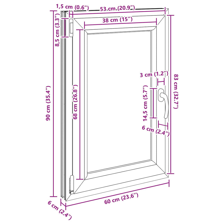 Kelderraam RISOR Antraciet 60 x 90 cm PVC en glas