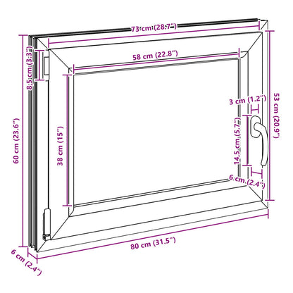 Kelderraam RISOR Antraciet 80 x 60 cm PVC en glas