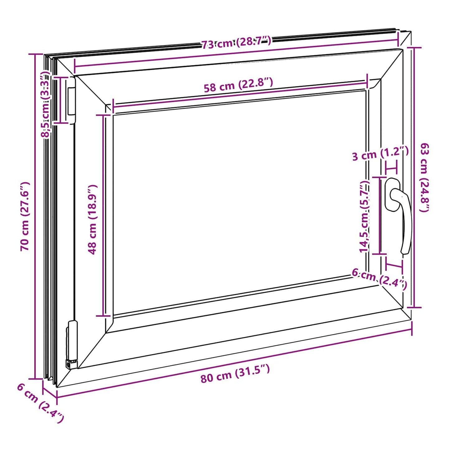 Kelderraam RISOR Antraciet 80 x 70 cm PVC en glas