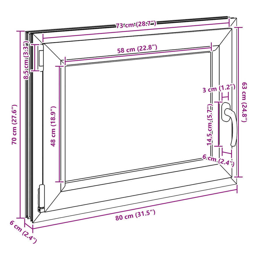 Kelderraam RISOR Antraciet 80 x 70 cm PVC en glas
