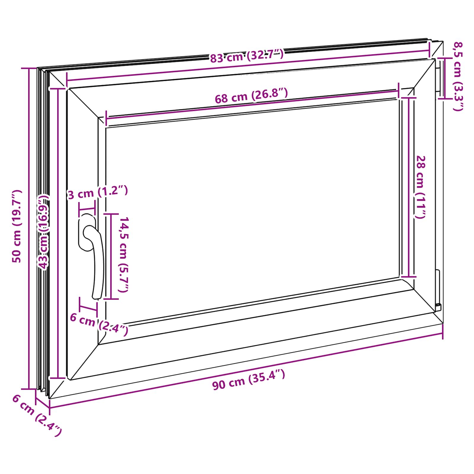 Kelderraam RISOR Antraciet 80 x 70 cm PVC en glas