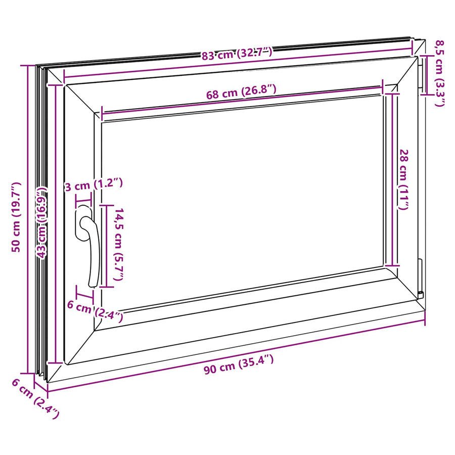 Kelderraam RISOR Antraciet 80 x 70 cm PVC en glas