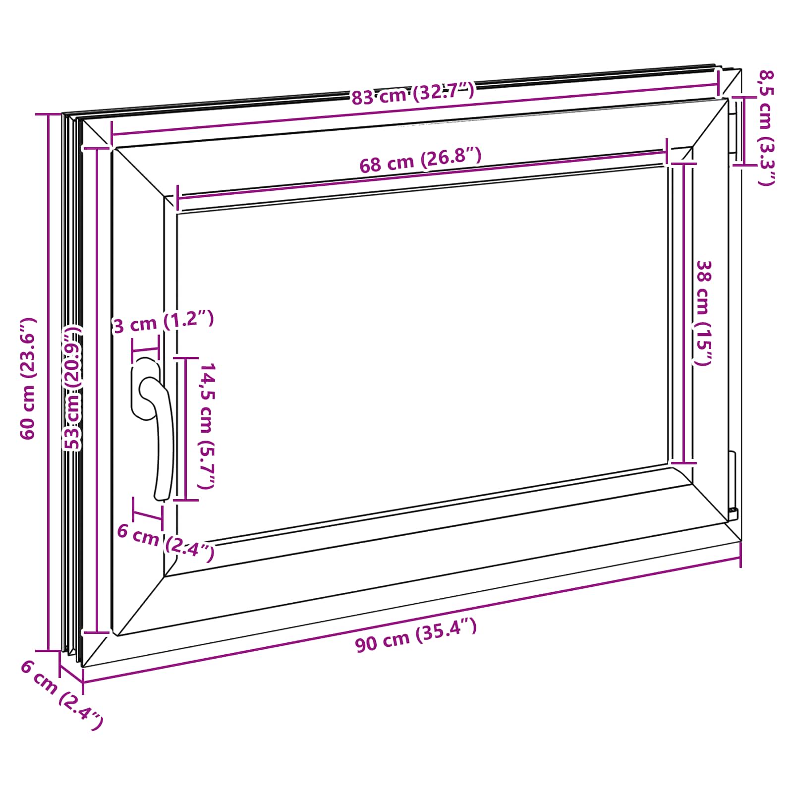 Kelderraam RISOR Antraciet 90 x 50 cm PVC en glas