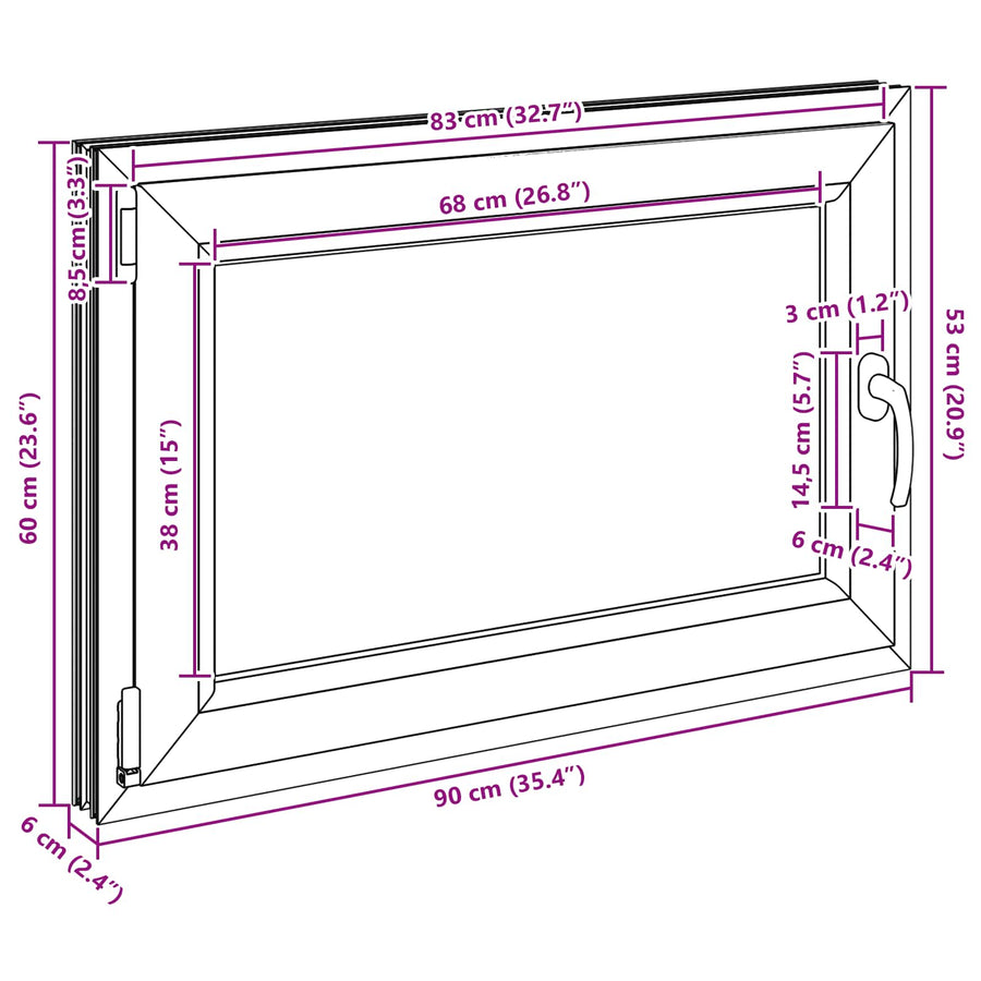 Kelderraam RISOR Antraciet 90 x 60 cm PVC en glas