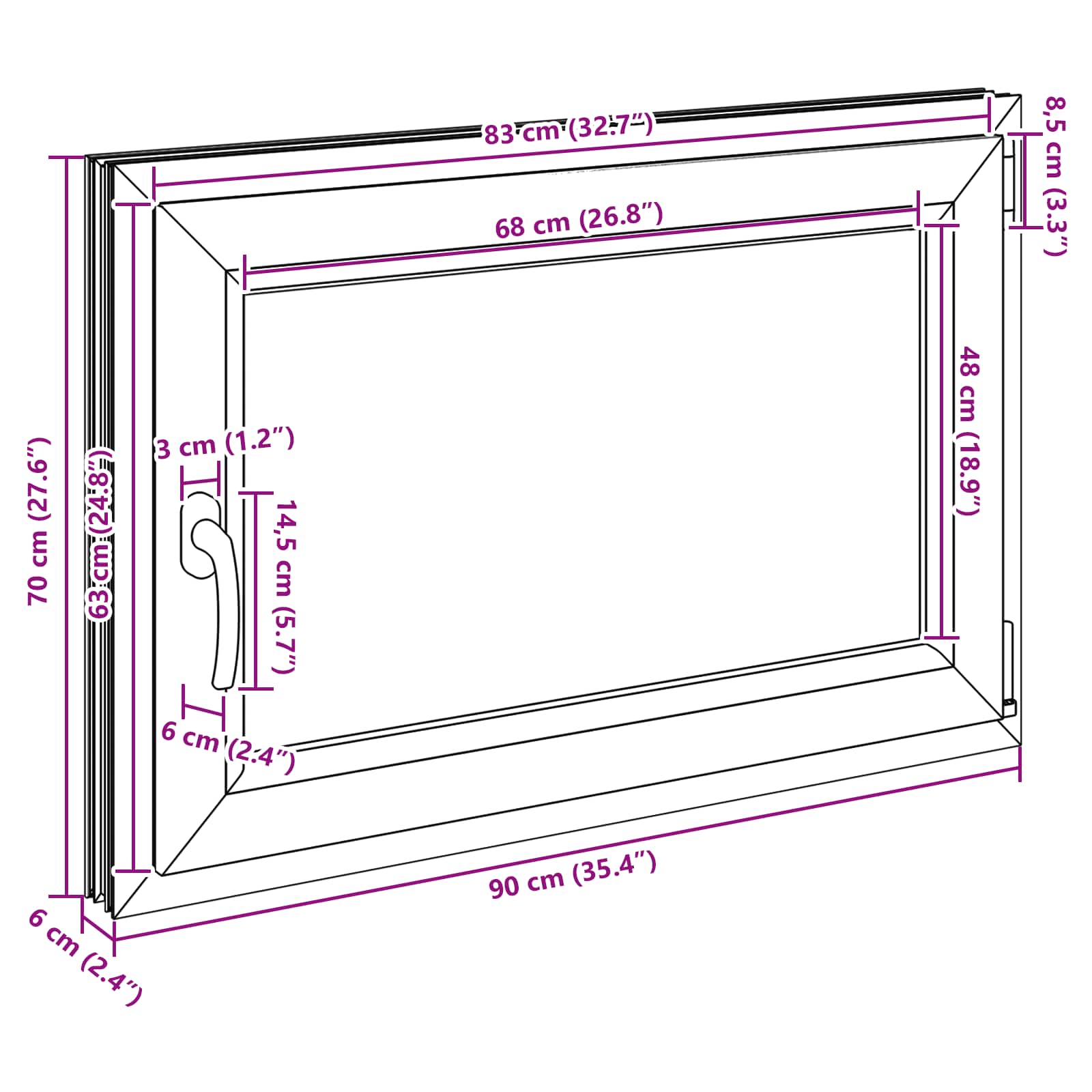 Kelderraam RISOR Antraciet 90 x 60 cm PVC en glas