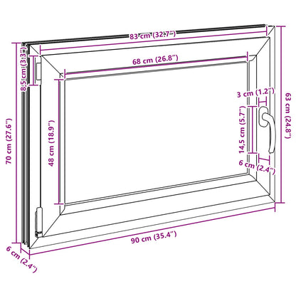 Kelderraam RISOR Antraciet 90 x 70 cm PVC en glas