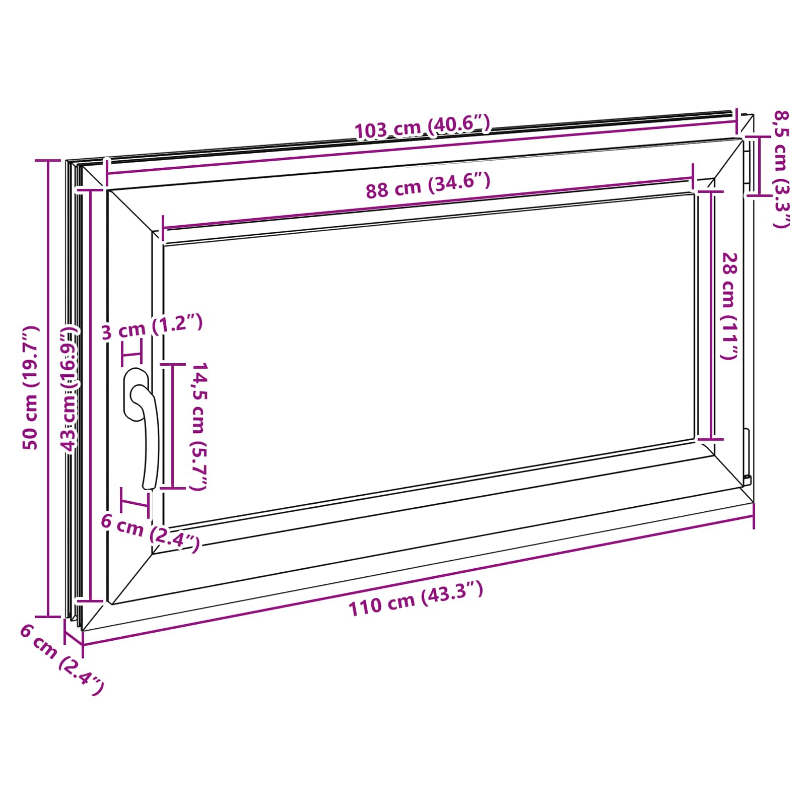 Kelderraam RISOR Antraciet 110 x 50 cm PVC en glas