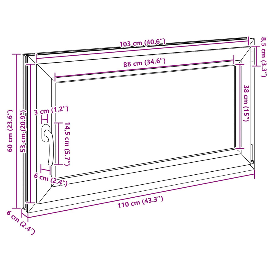 Kelderraam RISOR Antraciet 110 x 60 cm PVC en glas
