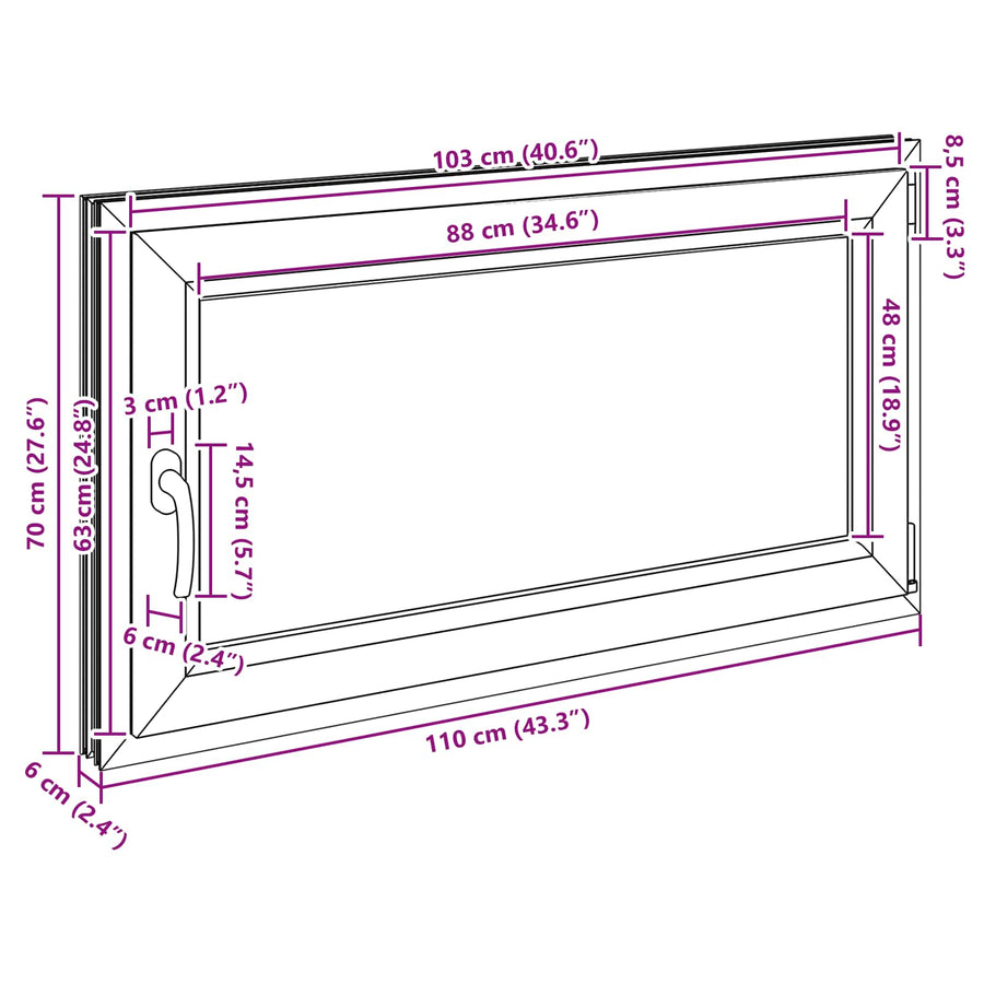 Kelderraam RISOR Antraciet 110 x 70 cm PVC en glas