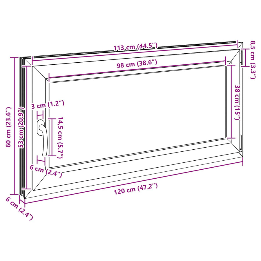 Kelderraam RISOR Antraciet 120 x 60 cm PVC en glas