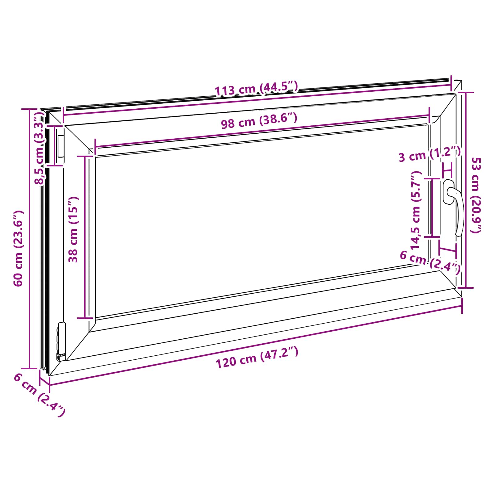 Kelderraam RISOR Antraciet 120 x 60 cm PVC en glas