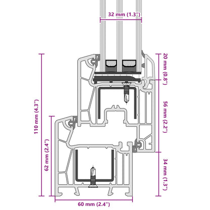 Kelderraam RISOR Antraciet 120 x 60 cm PVC en glas