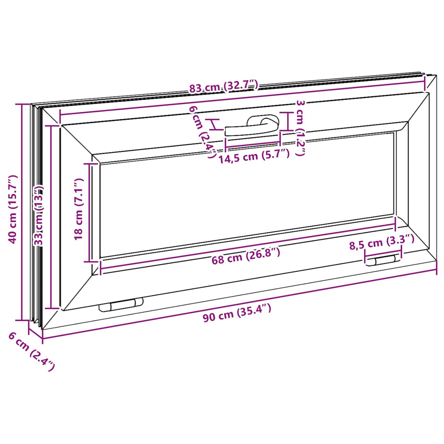 Kelderraam RISOR 90 x 40 cm PVC en glas Antracietkleurig
